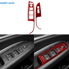 Red Carbon Fiber Front Window Lift Switch Panel Cover For Acura MDX 2014-2020