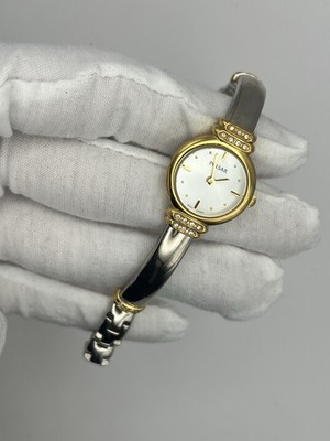 Pulsar Women s Two Tone Gold Silver Bangle Watch Crystal Accents New Battery
