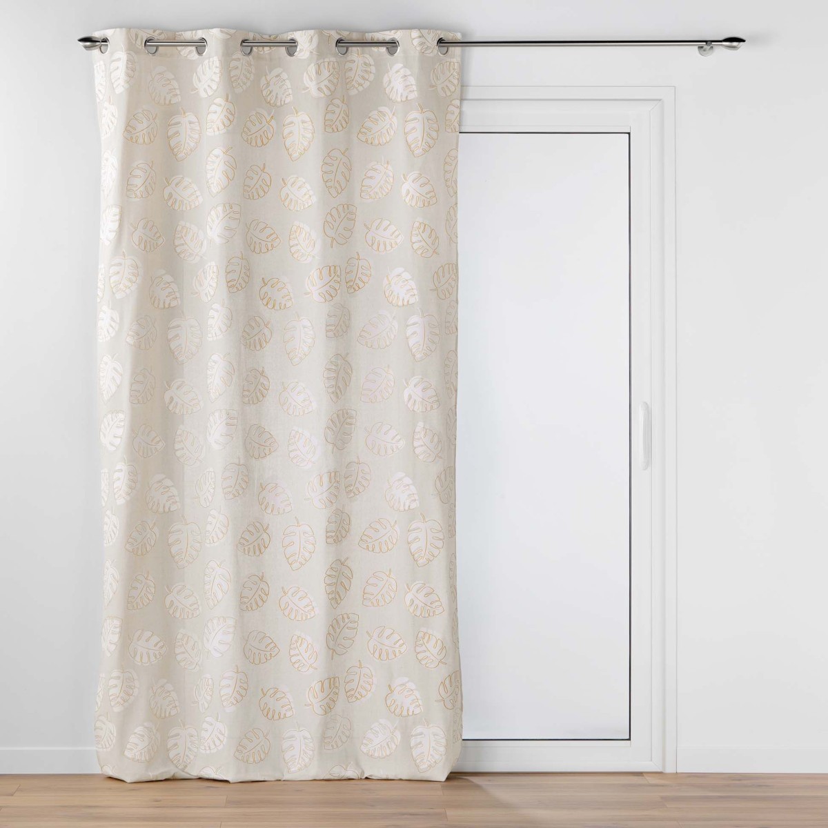 Rideau imprimé Evasion beige en tissu jacquard lourd 140x240 cm