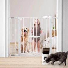 Auto-Close Baby Gate with Cat Door, 29-41", Extra Tall Pressure Mount, White