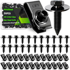 50PCS 1/4 U-Nut Clips Hex Head Automotive Body Fender Bolts Kit,For Most Cars