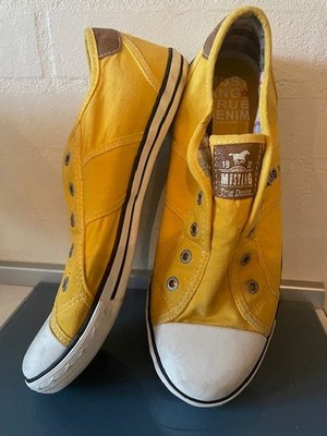 Mustang Damen Canvas Sneaker Slipper Blau Gr. 40 Gelb Freizeit Slip-On