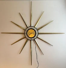 MCM Starburst Robert Shaw Wall Clock Gold White & Black TESTED & WORKING GREAT