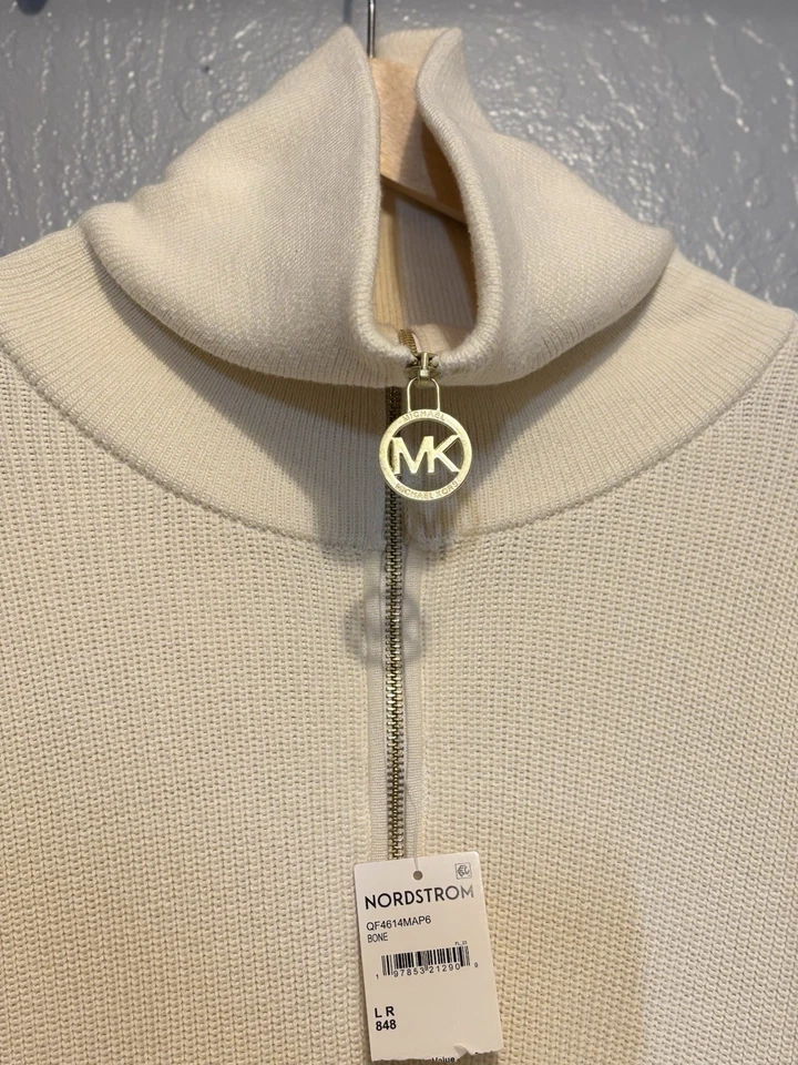 Свитер Michael Kors на молнии ребристый пуловер золотистая фурнитура кремовый размер большой - Изображение 3 из 4