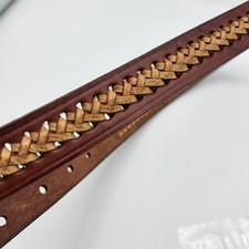 Vintage Mexico Full Grain Leather Thin Laced Western Belt Sz 28 Rodeo Brown