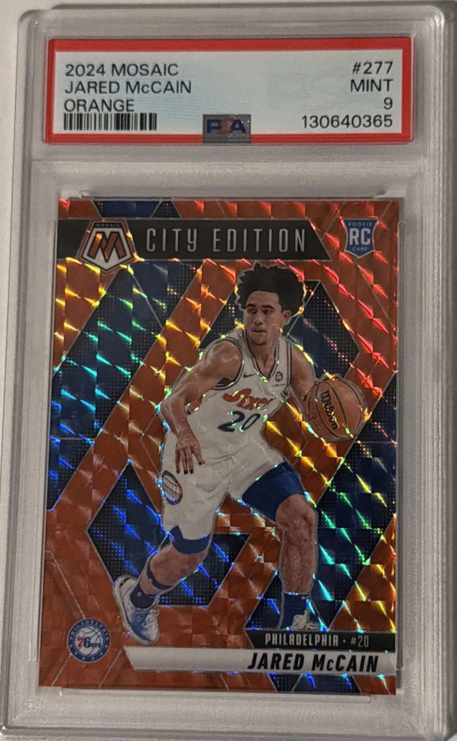 2024-25 Panini Mosaic Jared McCain City Edition Orange Prizm Rookie /249 Psa 9