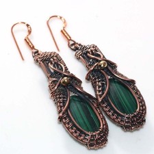 Malachite Copper Wire-Wrapped Earrings 2.8