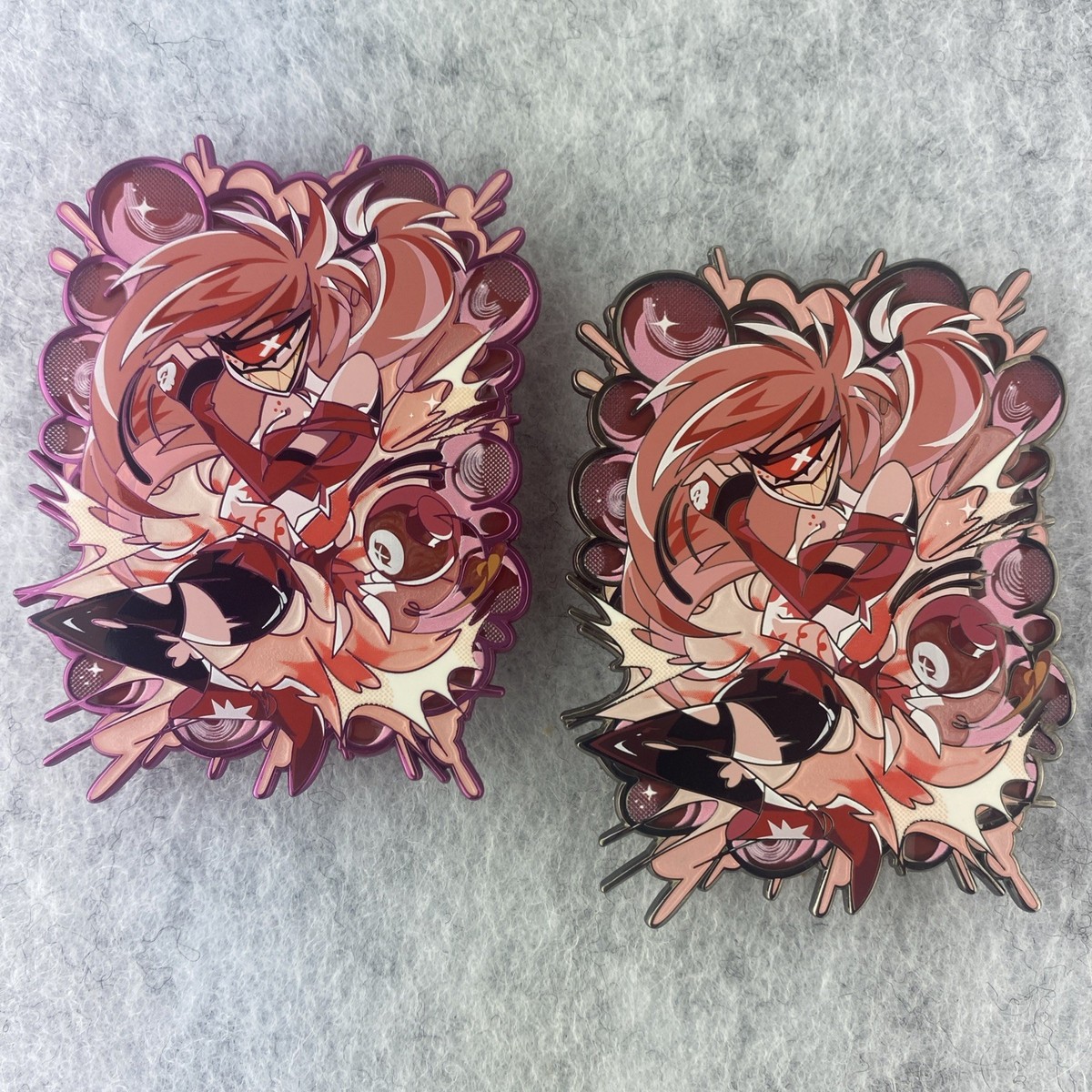 Hazbin Hotel Cherri Bomb Pink Chrome Black Nickel Enamel Pin