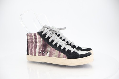 P448 Women Skate Sneaker Sz 39 Multi Silver Leather High Top Lace Up Shoe Casual - Picture 1 of 12
