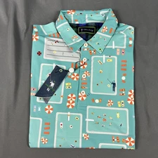 William Murray Golf Shirt Polo Fish Outta Water Print Medium Blue NWT MSRP $88