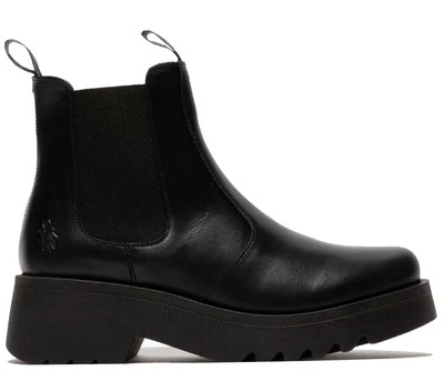 Bottes En Cuir À Plateforme Chelsea À Talon Wedge MEDI789 Noires Pour Femmes - Photo 1/4