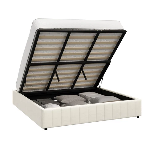 Oikiture Bed Frame King Size Gas Lift Storage Base Velvet Cream FURB - Picture 5 of 7