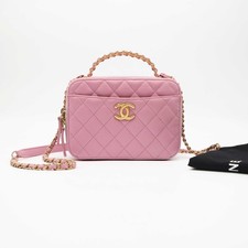 Chanel Vanity Camera Box Pink Leather Gold Hardware Top Handle Crossbody Bag