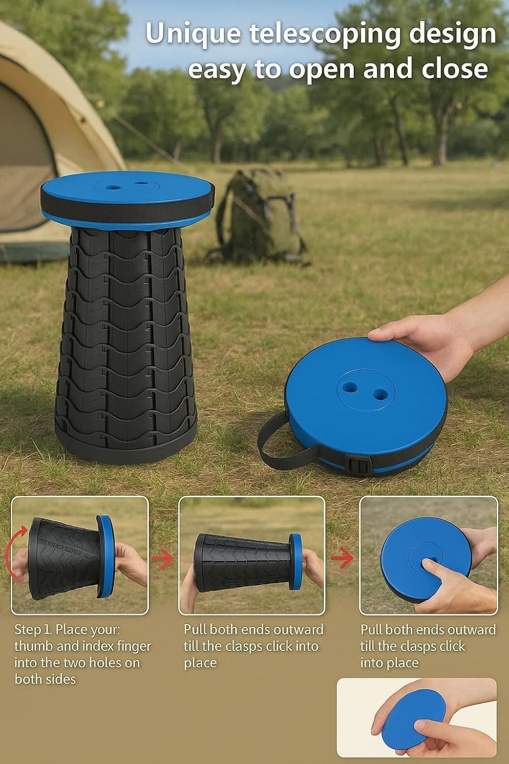 Portable Collapsible Stool – Adjustable Height Folding Stool for Camping