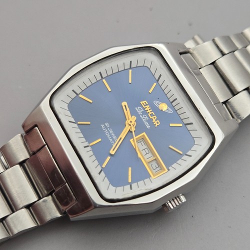 Orologio automatico uomo vintage ENICAR De Luxe giorno/data AR-2158 quadrante blu anni 70 - Foto 15 di 19
