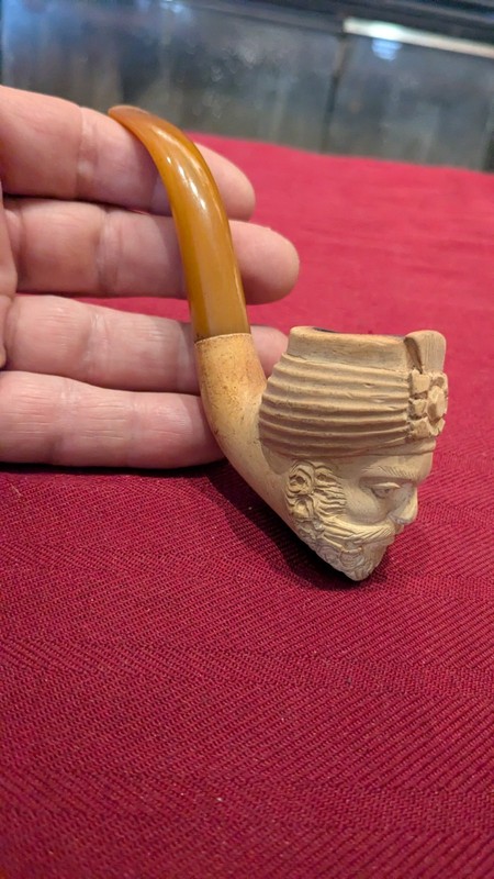 Antique French White Clay Stemmed Pipe Bearded TURK’S HEAD For Collection RARE