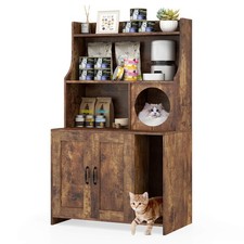 Large Wooden Cat Litter Box Enclosure w/ Storage Shelves Condo End Table