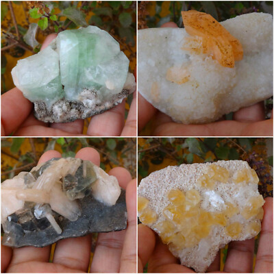 Set Mit Grün Apophyllit, Chalcedony & Stilbit, Calcit Mineral Probe Bo = 13