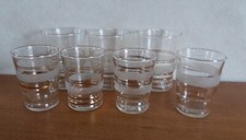 lot de 7 verres anciens blanc granité granuleux liserés dorés / années 50 60