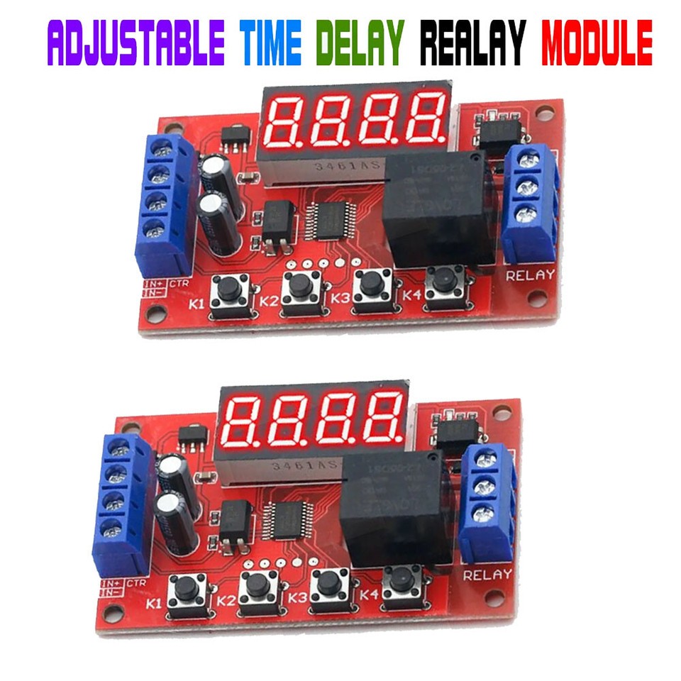 2PCS DC 12V 10A Adjustable Time Delay Relay Module LED Digital Timer ...