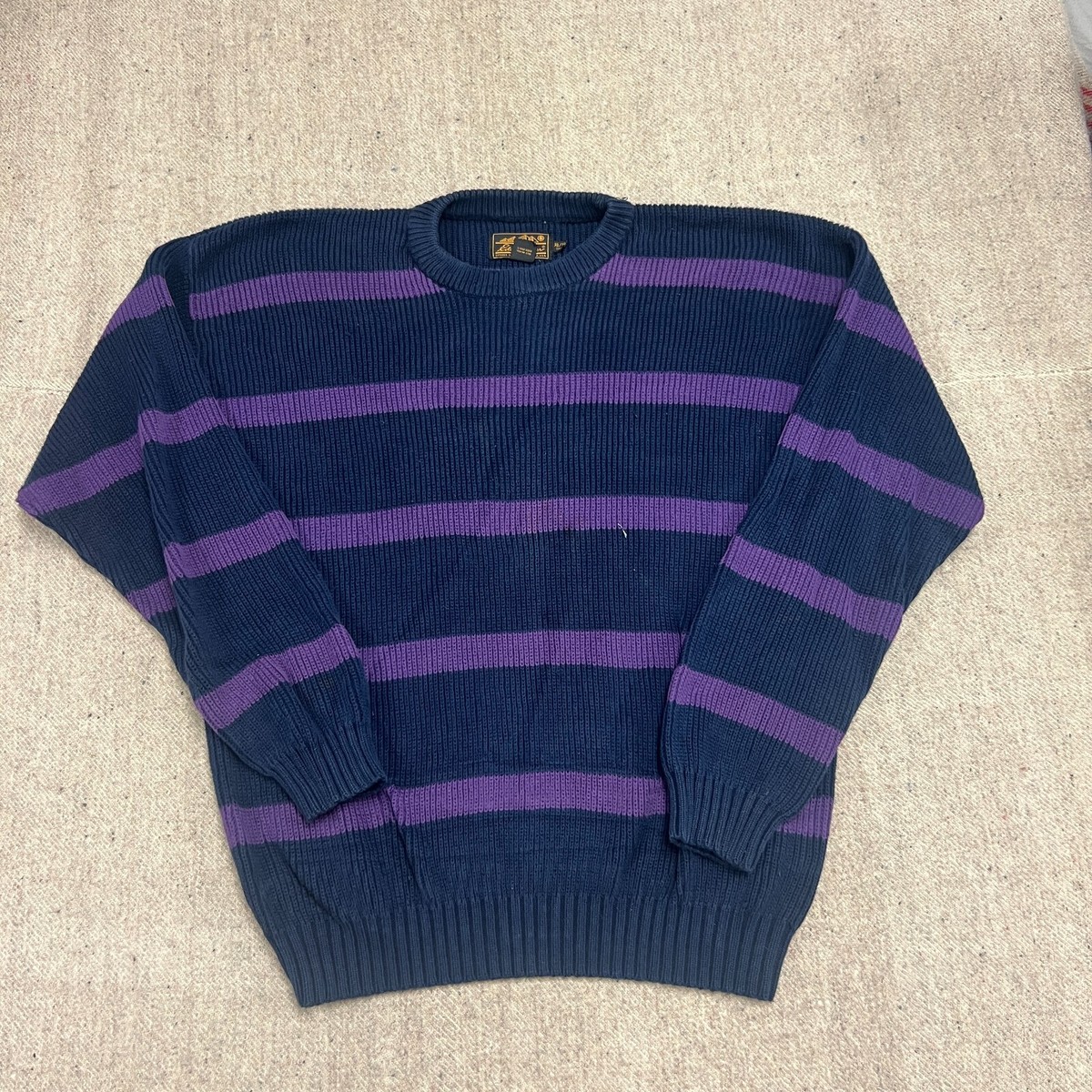 Vintage Eddie Bauer Striped Sweater Mens XL Tall Purple