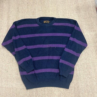 Vintage Eddie Bauer Striped Sweater Mens XL Tall Purple 1990s