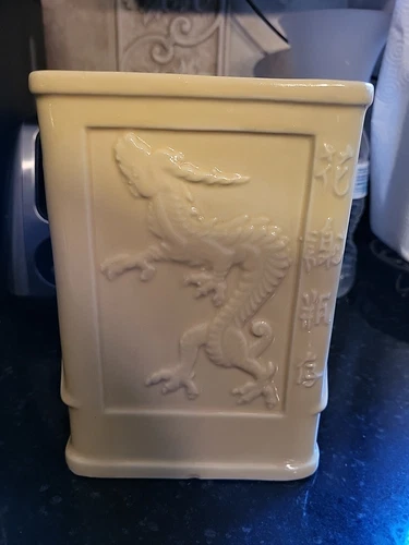 RRP Co. Roseville Ohio Oriental Dragon Pottery Vases Pale Yellow