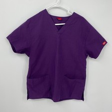 Dickies Women's Short Sleeve Nurse Scrubs Shirt Pockets Solid Purple Size L