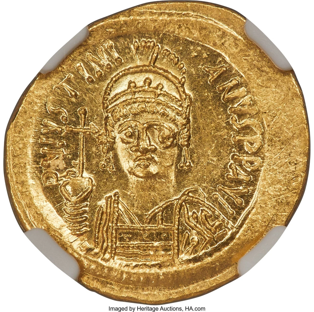 Justinian I, AD 527-565 BYZANTINE EMPIRE AV Solidus NGC MS60 PL Surfaces |  eBay