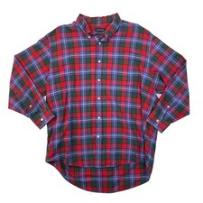 Lands End Dress Shirt Mens 17 1/2 Multi Plaid Button Down Long Sleeve Cotton