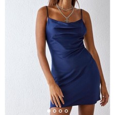 Urban Outfitters Navy Blue Satin Cowl Neck Mini Dress Small