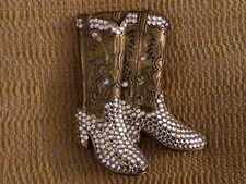 Baron Solid Brass Vintage 1979 Rhinestone Cowboy Boots Belt Buckle