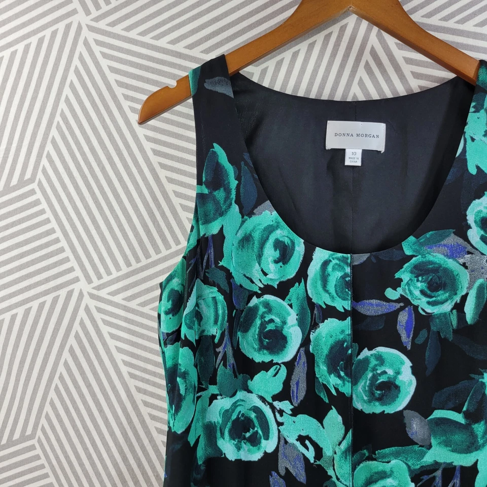 Vestido Donna Morgan Talla 10 Capas Gasa Funda Fiesta Floral Plisado Verde Foto 3 de 4