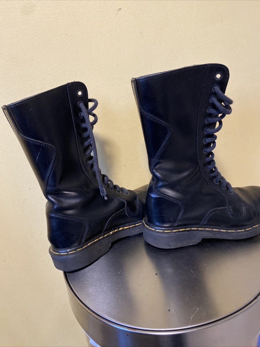 Vintage Dr. Martens Black Leather Boots 14 Eye - Made In England