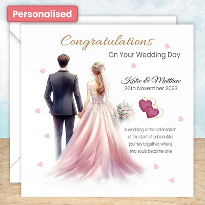 Personalised Wedding Card Congratulations On Your Wedding Day Heart Bride  Groom UK