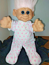 Vintage FAIRY TALE TROLL 1992 Light Pink Hair Heart Pajamas Blue Eyes 12"