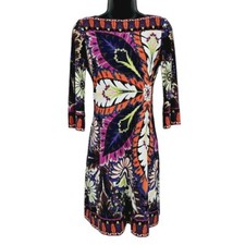 Ali Ro Shift Dress 0 ¾ Sleeve Colorful Floral Paisley Print Boat Neck USA Made
