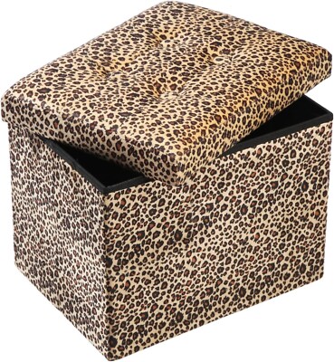 Ottoman Footrest Stool with Storage Foldable, 17x13x13inches Leopard Print 