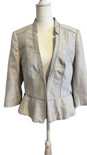 White House Black Market Metallic Gold Striped Peplum Blazer Jacket Gray 10 WHBM