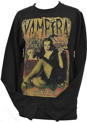 UNISEX SCHWARZES SWEATSHIRT THE VAMPIRA SHOW GOTH HORROR KULT VAMPIR XS - 7XL