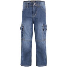 Kids Boys Cargo Denim Pant Mid Blue 6 Pocket Denim Jeans Stretchy Comfort Pant