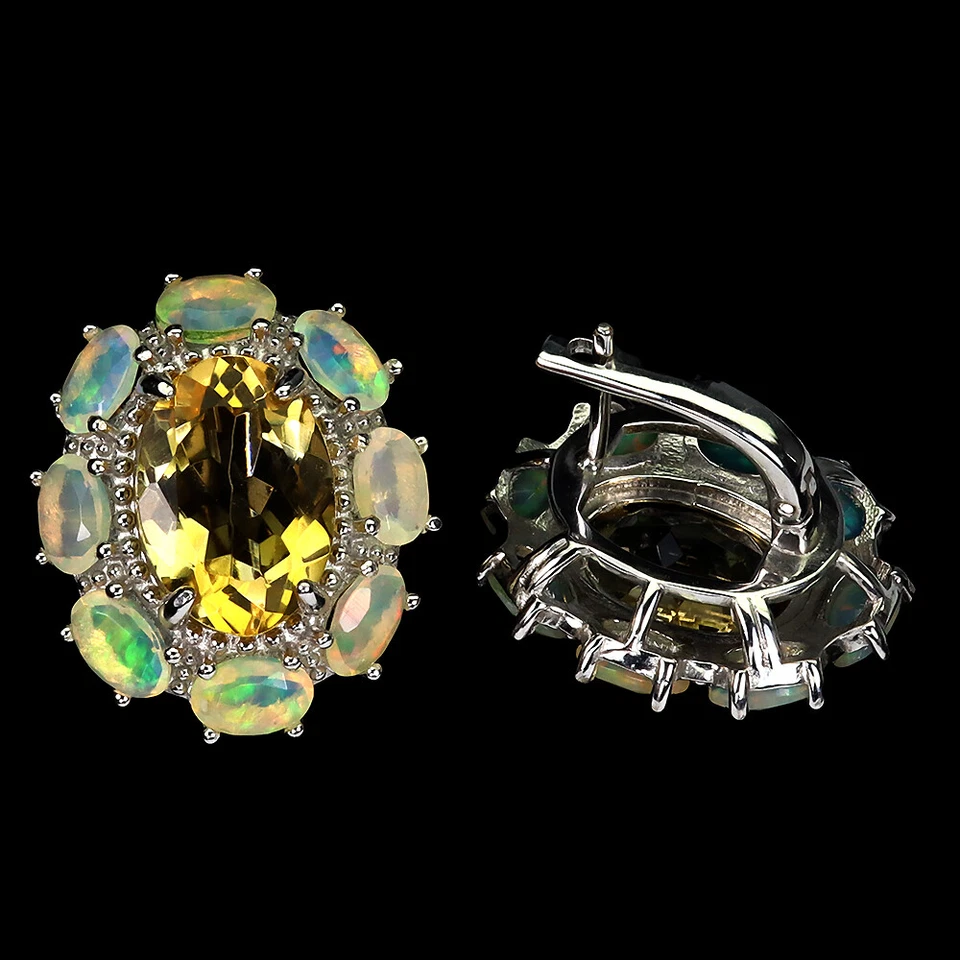 Valentine 925 Silver Earrings Oval Citrine 14x10mm Fire Opal Gemstone Jewelry - Image 3 of 4