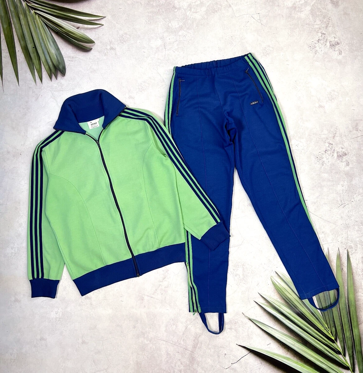 Vintage 80s Adidas Track Suit Jacket Pants YUGOSLAVIA Green Blue size Medium