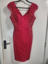 Lipsy Bodycon Cerise Pink Dress With Lace Panels Size 10 Sleeveless 
