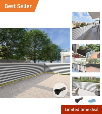 75 Sq Ft Gray and White Stripe Balcony Privacy Screen - UV Blocking Fence Panel