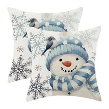 Christmas Pillow Covers 18 x 18 Inch Set of 18" x 18" Pack of 2 Blue Snowman