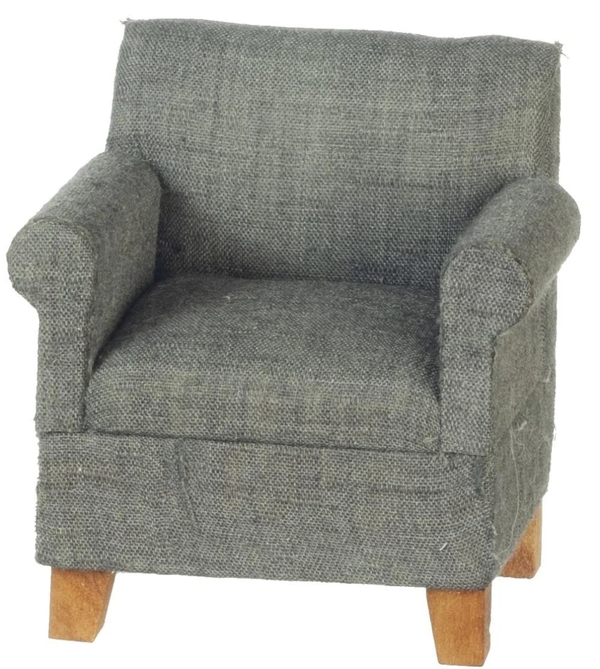 Dolls House Armchair Modern Grey Gray Fabric Living Room Furniture 1:12 Scale - Image 1 of 1