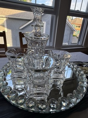 Vintage Bohemia Czech Republic 24% PbO Lead Crystal Whiskey Decanter Set Glasses