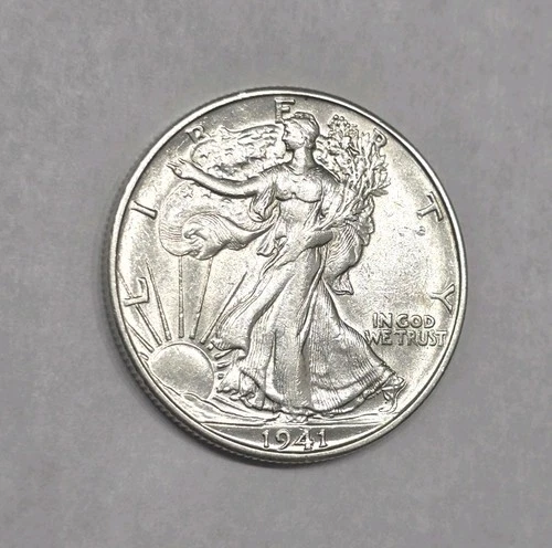1941-D D/D Walking Liberty Half Dollar, AU Condition.