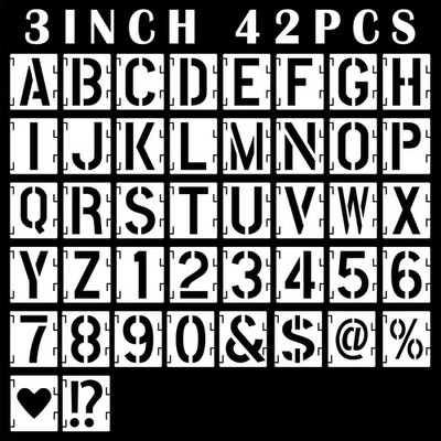 42Pcs Letter Stencils 3 inch, Symbol Numbers Craft Stencils, Reusable 3 inch 